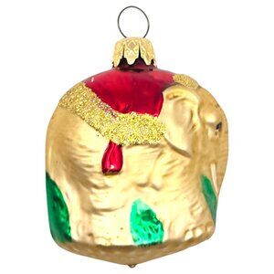 Vtg German Elephant Glass Christmas Ornament Red Santa Hat Glitter 3" Holiday